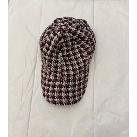 J. Crew Houndstooth Purple Gray Wool Blend Cap 100% Cotton Lining One Size Adj - Picture 12 of 14